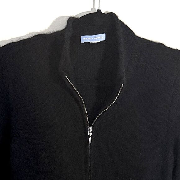 White + Warren Women Black Zip-Up Sweater Cardigan Cashmere Full Zip Medium - Picture 2 of 7